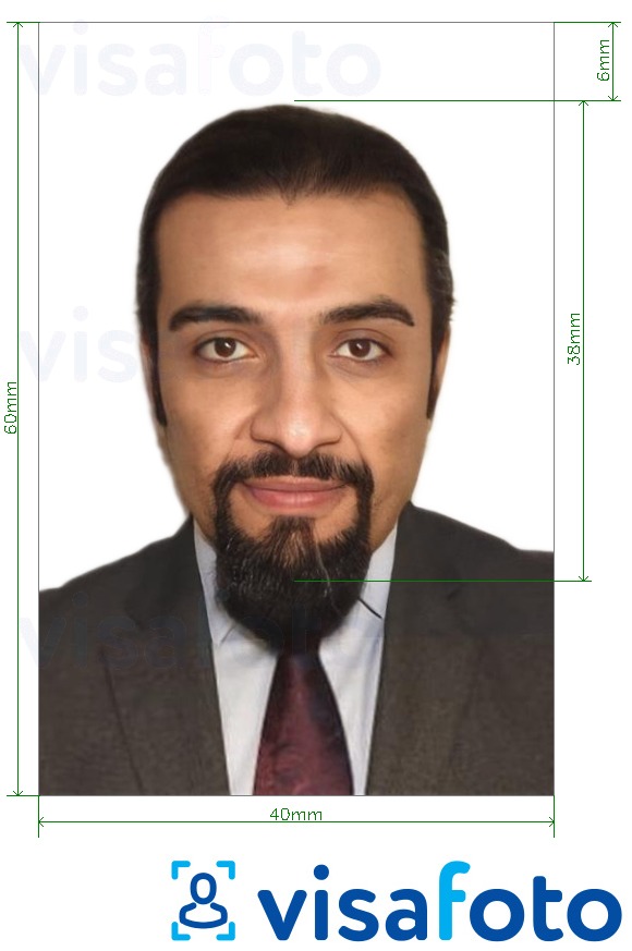 Contoh dari foto untuk Visa Bahrain 4x6 cm (40x60 mm) dengan ukuran spesifikasi yang tepat