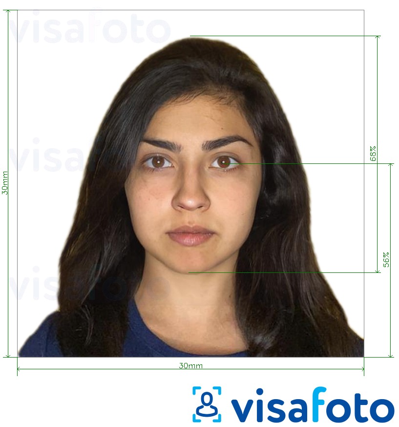 Contoh dari foto untuk Visa Bolivia 3x3 cm dengan ukuran spesifikasi yang tepat