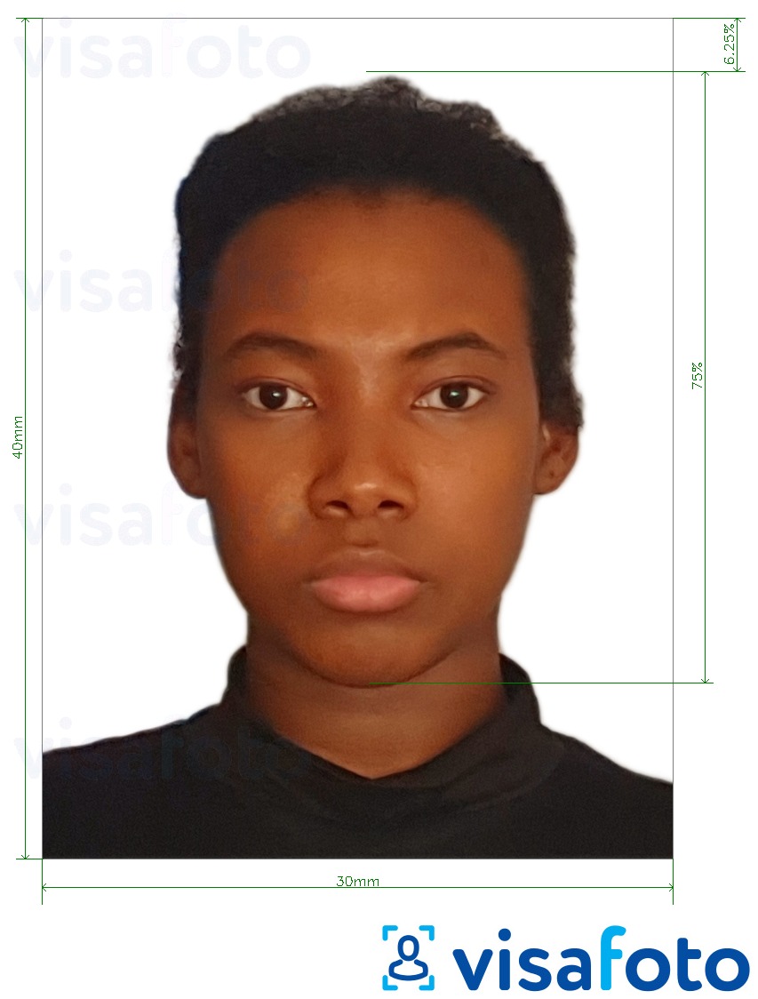 Contoh dari foto untuk Visa Botswana 3x4 cm (30x40 mm) dengan ukuran spesifikasi yang tepat