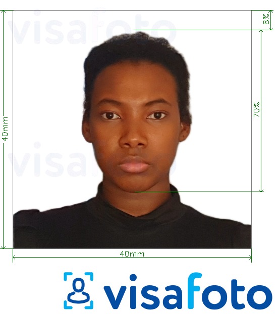 Contoh dari foto untuk Visa Kongo (Brazzaville) 4x4 cm (40x40 mm) dengan ukuran spesifikasi yang tepat