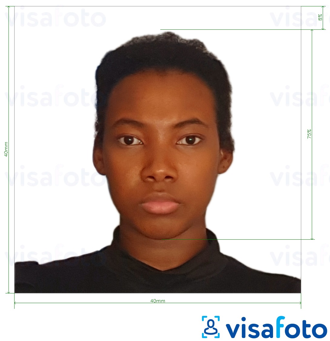 Contoh dari foto untuk Paspor Kamerun 4x4 cm (40x40 mm) dengan ukuran spesifikasi yang tepat