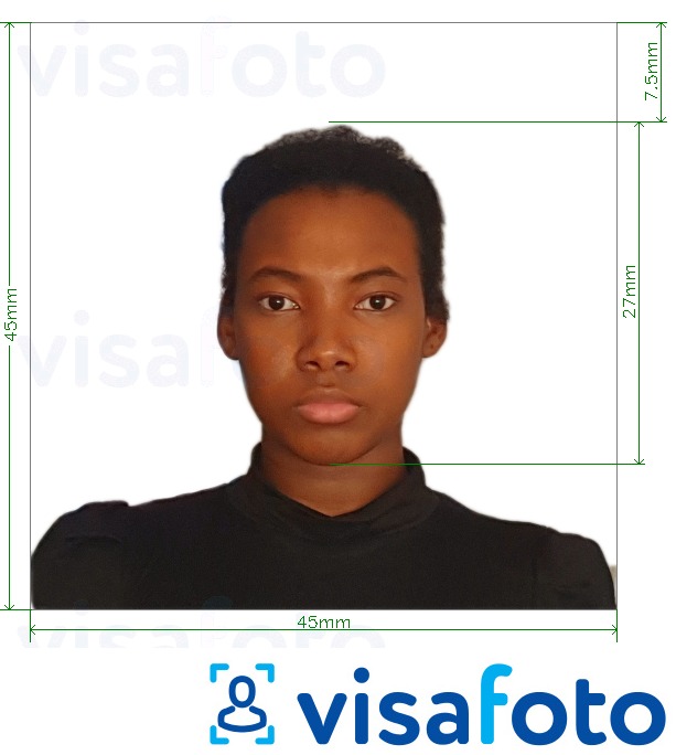 Contoh dari foto untuk Visa Kuba 45x45 mm dengan ukuran spesifikasi yang tepat