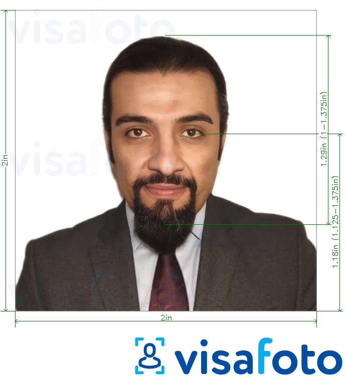 Contoh dari foto untuk Paspor Mesir (hanya dari Amerika Serikat) 2x2 inci, 51x51 mm dengan ukuran spesifikasi yang tepat