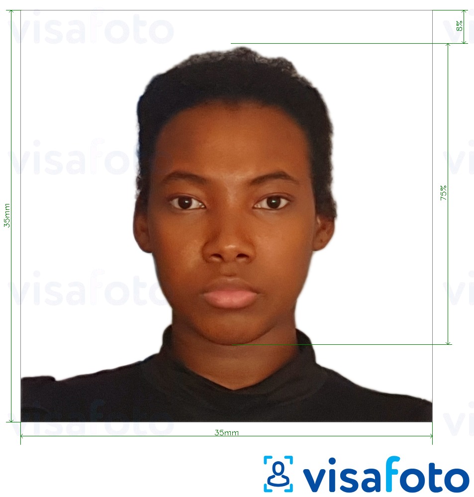 Contoh dari foto untuk Visa Gabon 35x35 mm (3,5x3,5 cm) dengan ukuran spesifikasi yang tepat