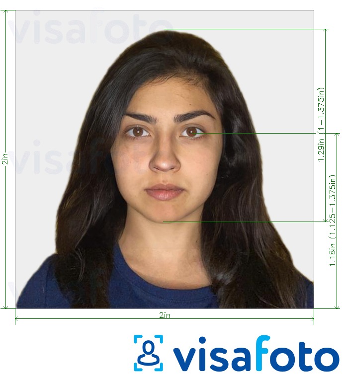 Contoh dari foto untuk Visa India (2x2 inci, 51x51mm) dengan ukuran spesifikasi yang tepat