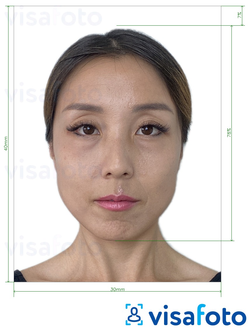 Contoh dari foto untuk Pendaftaran Orang Asing Korea Selatan 3x4 cm (30x40 mm) dengan ukuran spesifikasi yang tepat