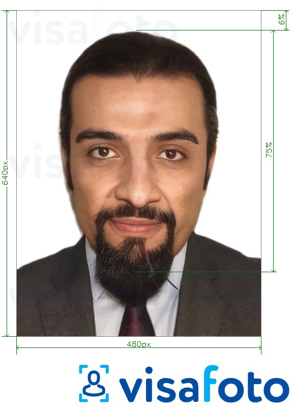 Contoh dari foto untuk Absher kartu identitas Arab Saudi 640x480 piksel dengan ukuran spesifikasi yang tepat