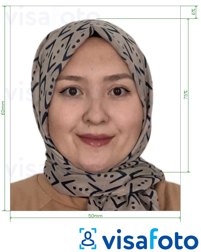 Contoh dari foto untuk E-visa Tajikistan 5x6 cm (50x60 mm) dengan ukuran spesifikasi yang tepat