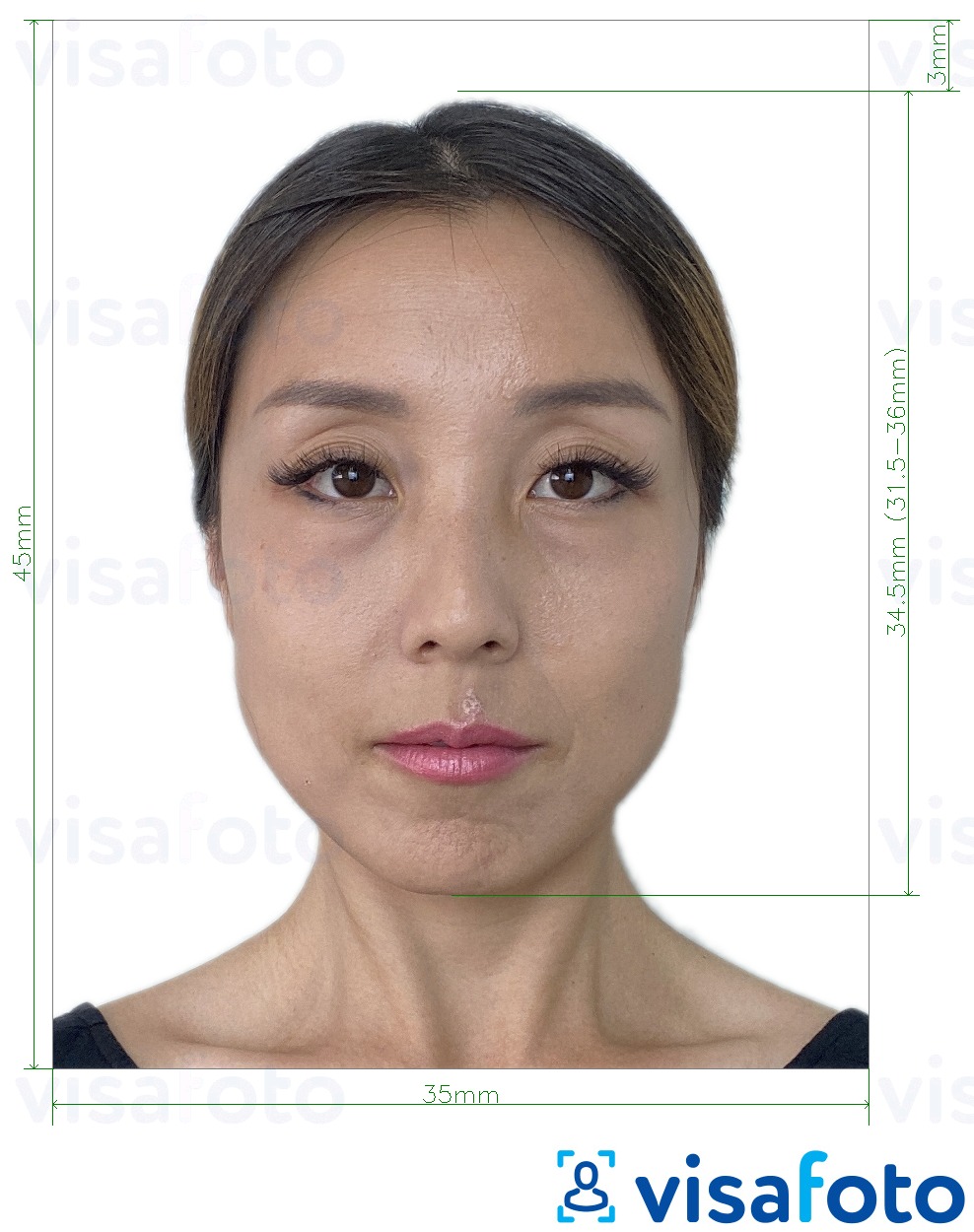 Contoh dari foto untuk Visa Taiwan 35x45 mm (3,5x4,5 cm) dengan ukuran spesifikasi yang tepat