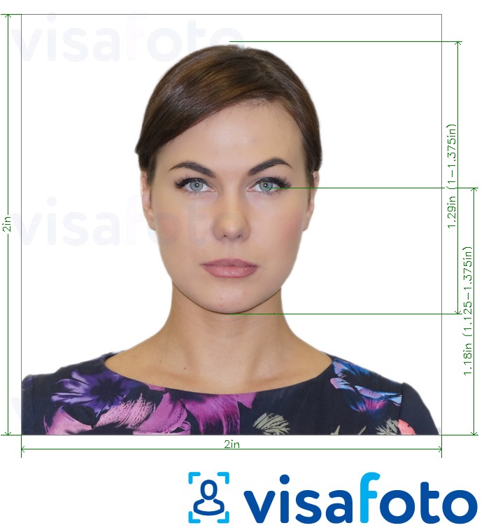 Contoh dari foto untuk Paspor AS 2x2 inci (51х51 mm) dengan ukuran spesifikasi yang tepat