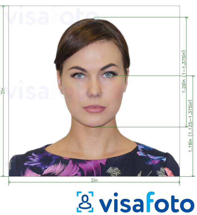 Contoh dari foto untuk Kartu paspor AS 2x2 inci dengan ukuran spesifikasi yang tepat