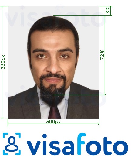 Contoh dari foto untuk UAE Visa online Emirates.com 300x369 piksel dengan ukuran spesifikasi yang tepat