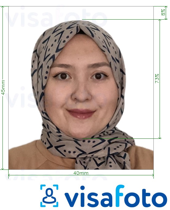 Contoh dari foto untuk Paspor Afghanistan 4x4,5 cm (40x45 mm) dengan ukuran spesifikasi yang tepat
