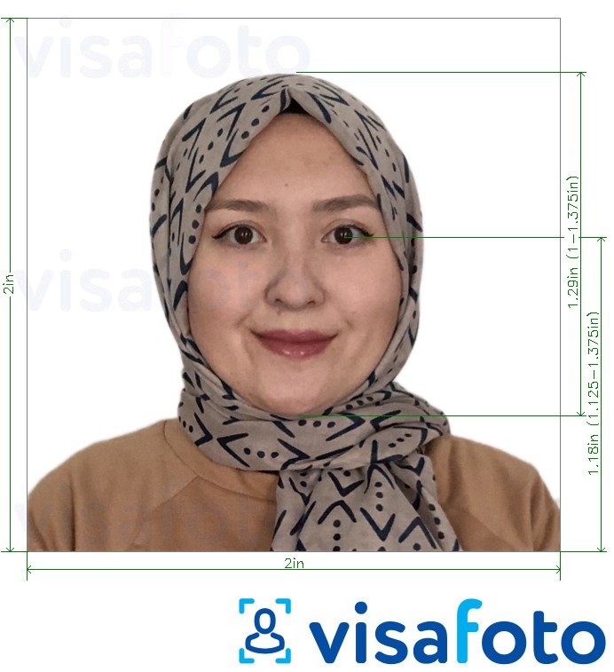 Contoh dari foto untuk Visa Afghanistan 2x2 inci (dari Amerika Serikat) dengan ukuran spesifikasi yang tepat