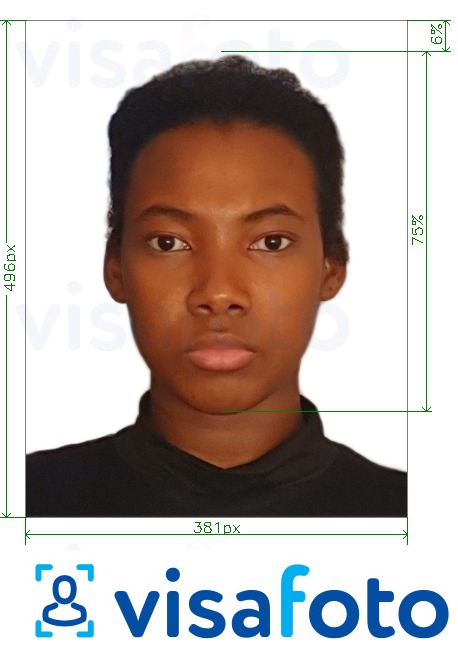 Contoh dari foto untuk Visa Angola online 381x496 piksel dengan ukuran spesifikasi yang tepat