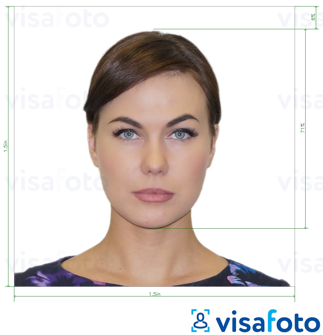Contoh dari foto untuk Visa Argentina di Amerika Serikat 1,5x1,5 inci dengan ukuran spesifikasi yang tepat