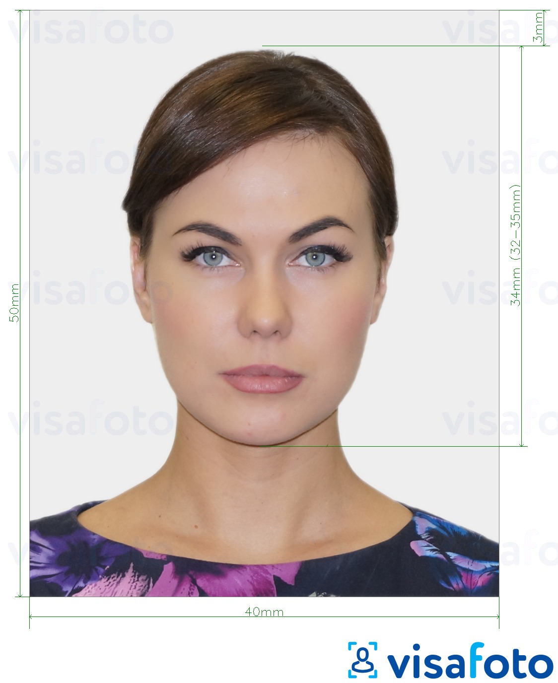 Contoh dari foto untuk Paspor Belarus 40x50 mm (4x5 cm) dengan ukuran spesifikasi yang tepat
