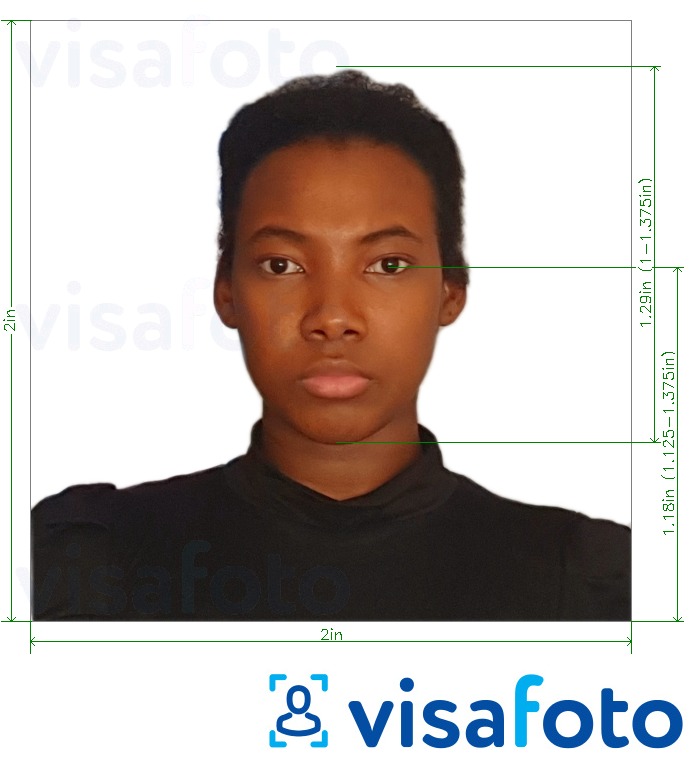 Contoh dari foto untuk Kongo (Brazzaville) paspor 2x2 inci (dari AS, Kanada, Meksiko) dengan ukuran spesifikasi yang tepat