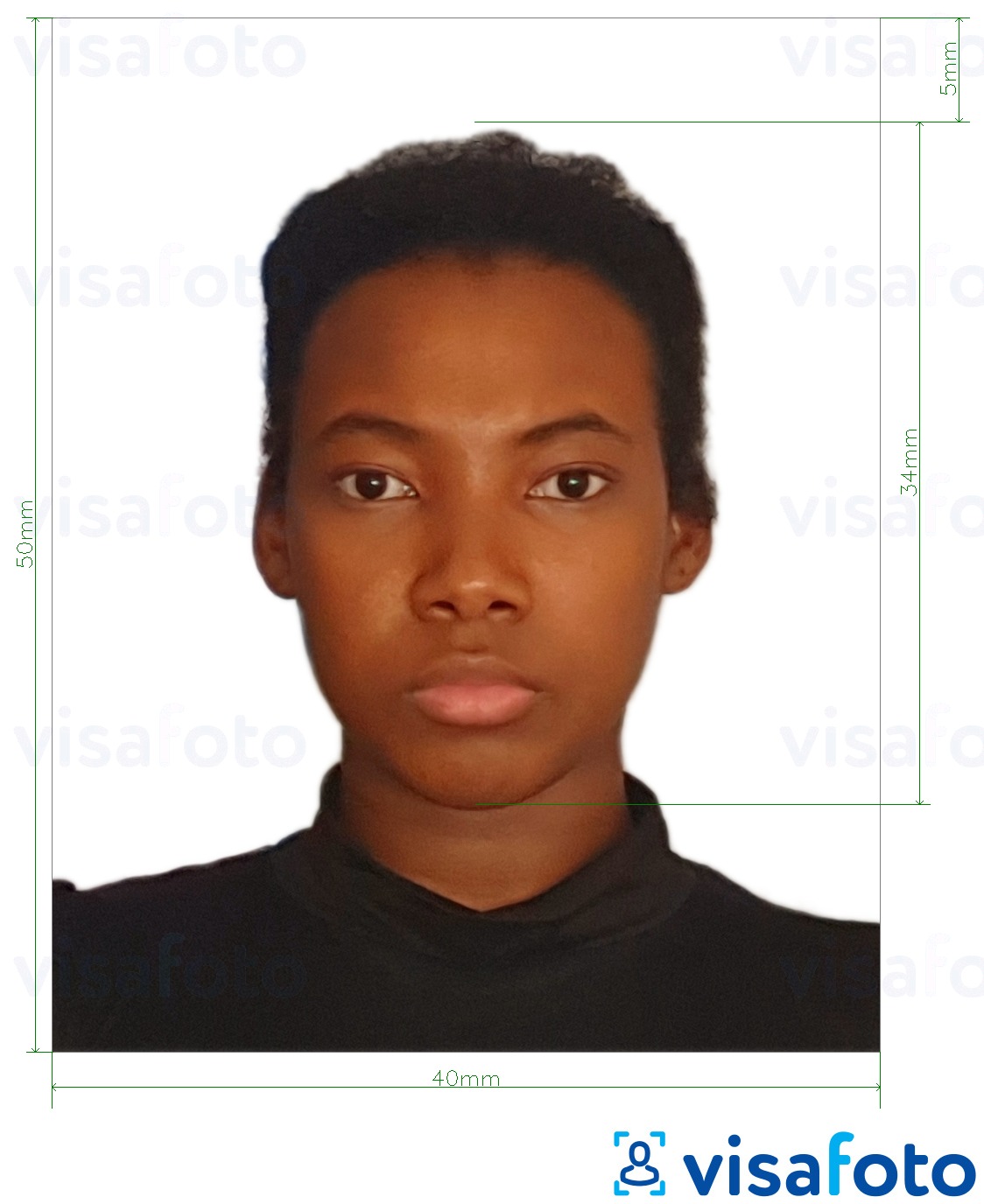 Contoh dari foto untuk Paspor Kamerun 4x5 cm (40x50 mm) dengan ukuran spesifikasi yang tepat