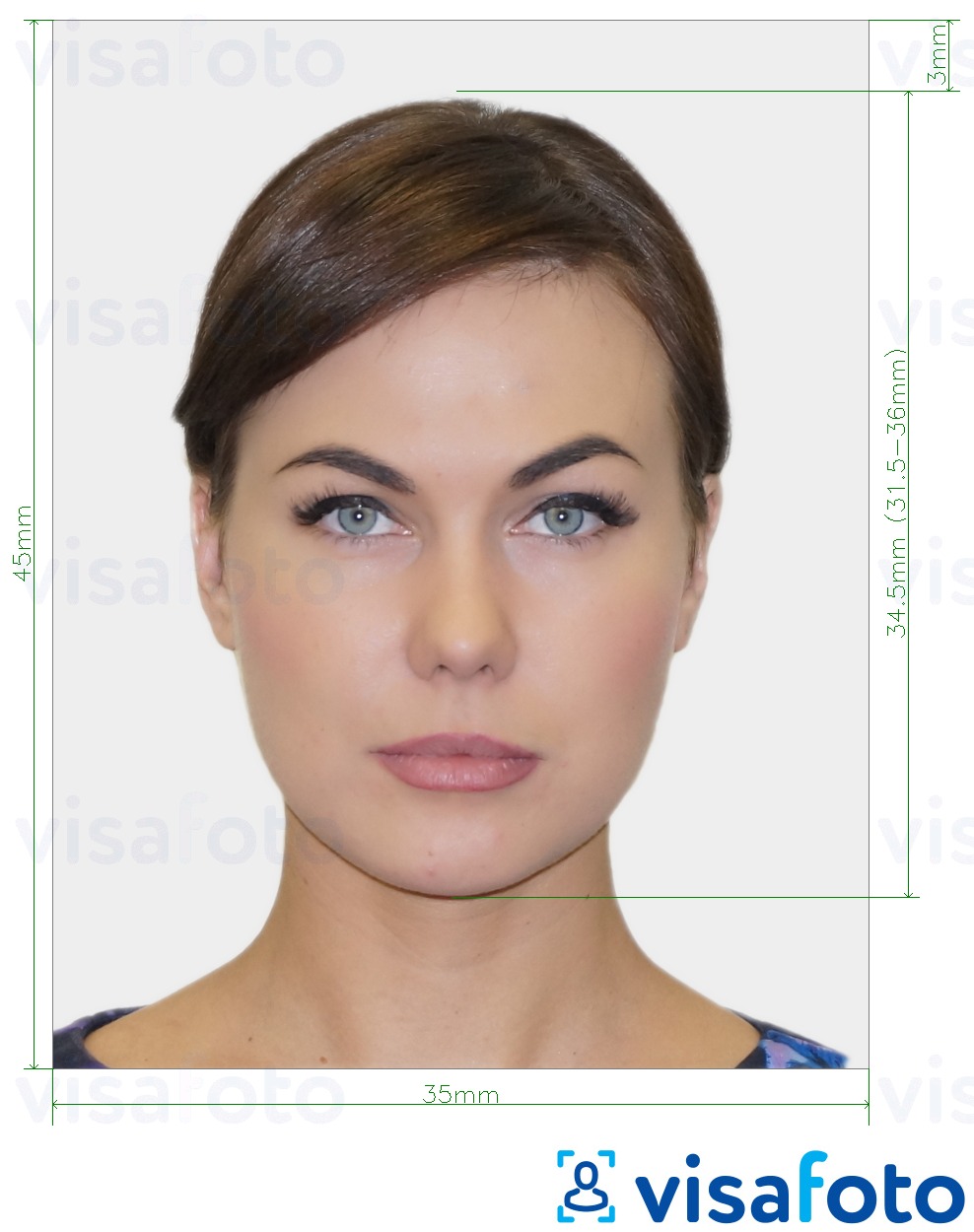 Contoh dari foto untuk Visa Siprus 35x45 mm (3,5x4,5 cm) dengan ukuran spesifikasi yang tepat