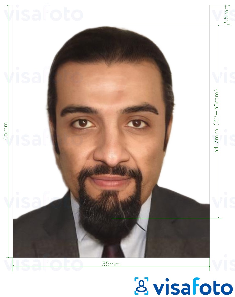 Contoh dari foto untuk Paspor Aljazair 35x45 mm (3,5x4,5 cm) dengan ukuran spesifikasi yang tepat