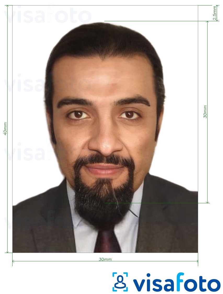 Contoh dari foto untuk Paspor Ethiopia 3x4 cm (30x40 mm) dengan ukuran spesifikasi yang tepat
