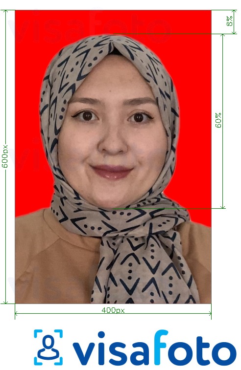 Contoh dari foto untuk Indonesia E-visa Registrasi dengan ukuran spesifikasi yang tepat