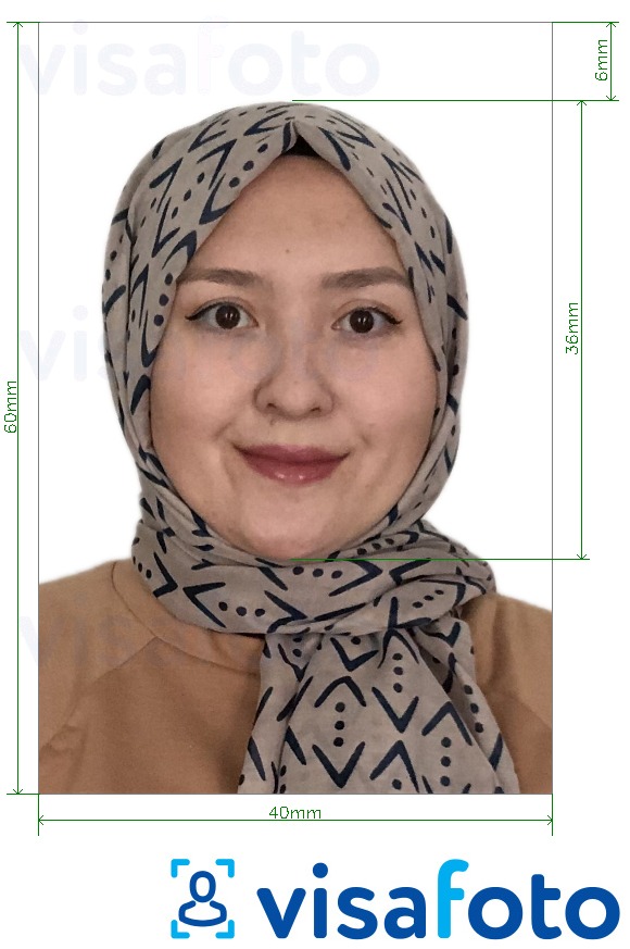 Contoh dari foto untuk Indonesia visa 40x60 mm dengan ukuran spesifikasi yang tepat