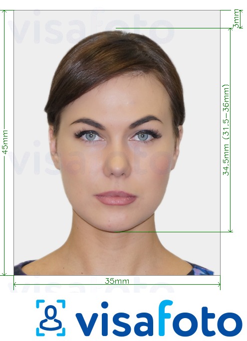Contoh dari foto untuk Paspor Irlandia offline 35x45 mm (3,5x4,5 cm) dengan ukuran spesifikasi yang tepat