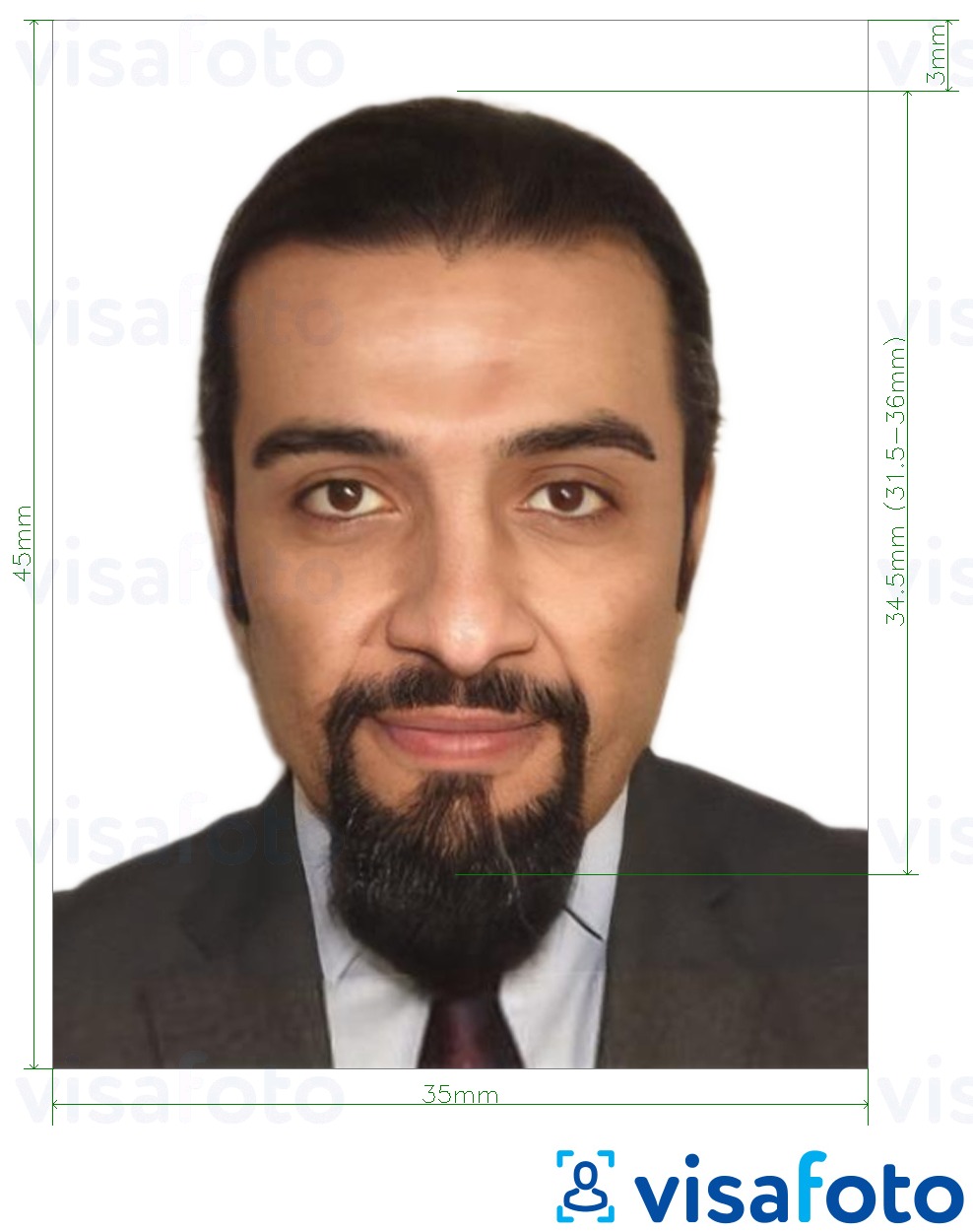 Contoh dari foto untuk Paspor Irak 35x45 mm (3,5x4,5 cm) dengan ukuran spesifikasi yang tepat