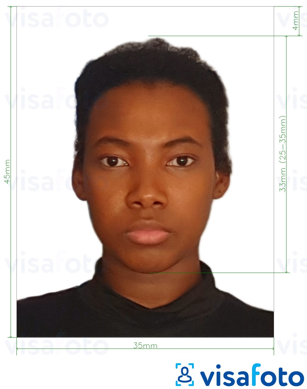 Contoh dari foto untuk Paspor Jamaika 35x45 mm (3,5x4,5 cm) dengan ukuran spesifikasi yang tepat