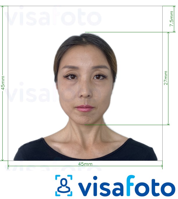 Contoh dari foto untuk Visa Jepang 45x45mm, kepala 27 mm dengan ukuran spesifikasi yang tepat