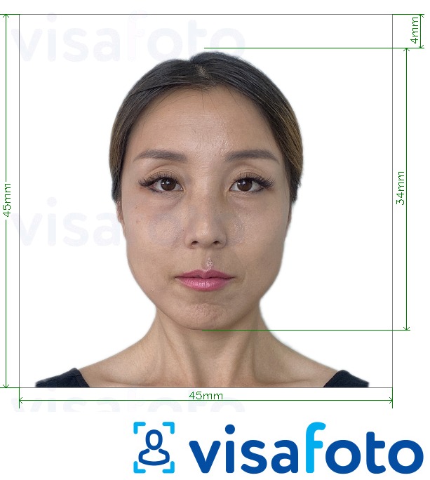 Contoh dari foto untuk Visa Jepang 45x45mm, kepala 34 mm dengan ukuran spesifikasi yang tepat