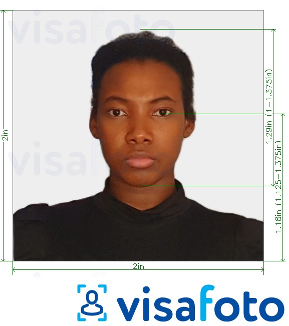 Contoh dari foto untuk Afrika Timur visa foto 2x2 inci (Kenya) (51x51mm, 5x5 cm) dengan ukuran spesifikasi yang tepat