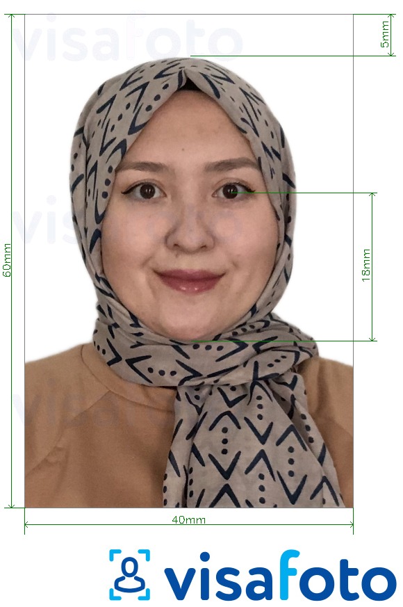 Contoh dari foto untuk Paspor Kyrgyzstan 4x6 cm (40x60 mm) dengan ukuran spesifikasi yang tepat