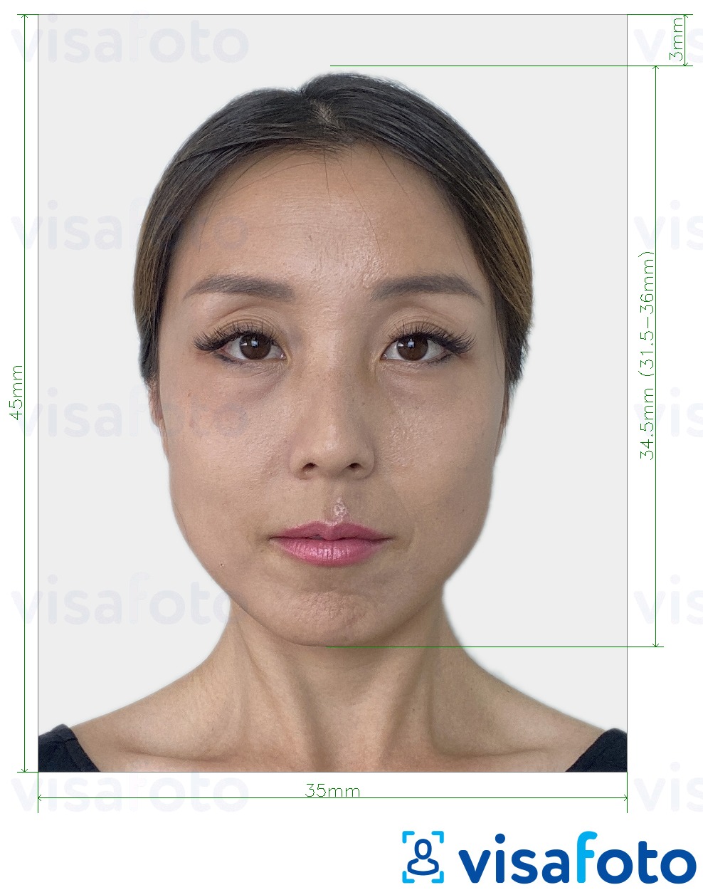Contoh dari foto untuk Paspor Korea Selatan 35x45 mm (3,5x4,5 cm) dengan ukuran spesifikasi yang tepat