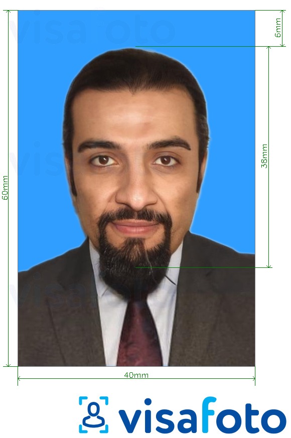 Contoh dari foto untuk Kartu ID Kuwait 4x6 cm (40x60 mm) dengan ukuran spesifikasi yang tepat
