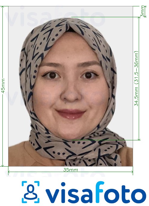 Contoh dari foto untuk Paspor Kazakhstan 35x45 mm (3,5x4,5 cm) dengan ukuran spesifikasi yang tepat