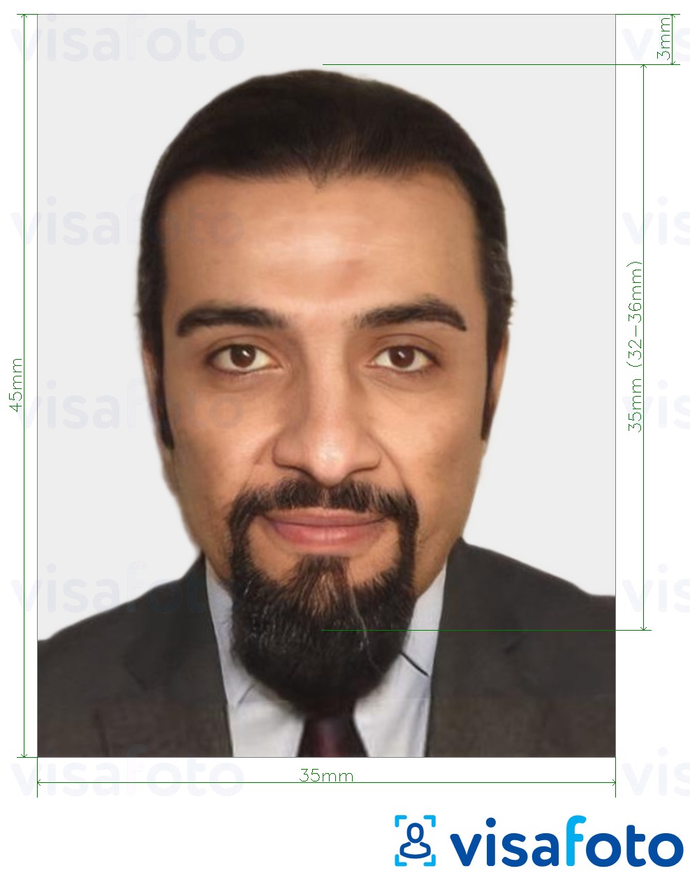 Contoh dari foto untuk Visa Maroko 35x45 mm (3,5x4,5 cm) dengan ukuran spesifikasi yang tepat