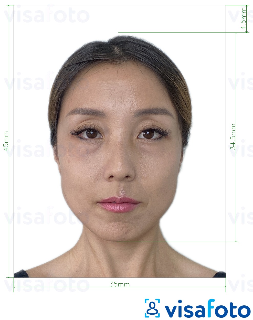 Contoh dari foto untuk Paspor Myanmar 35x45 mm dengan ukuran spesifikasi yang tepat