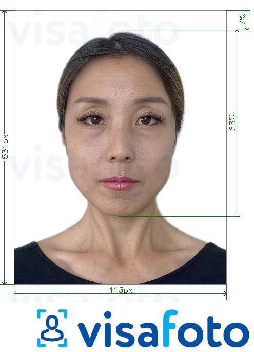 Contoh dari foto untuk Mongolia Paspor online dengan ukuran spesifikasi yang tepat