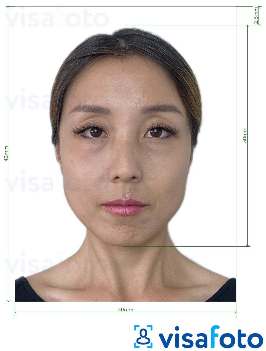 Contoh dari foto untuk Visa Mongolia 3x4 cm (30x40 mm) dengan ukuran spesifikasi yang tepat