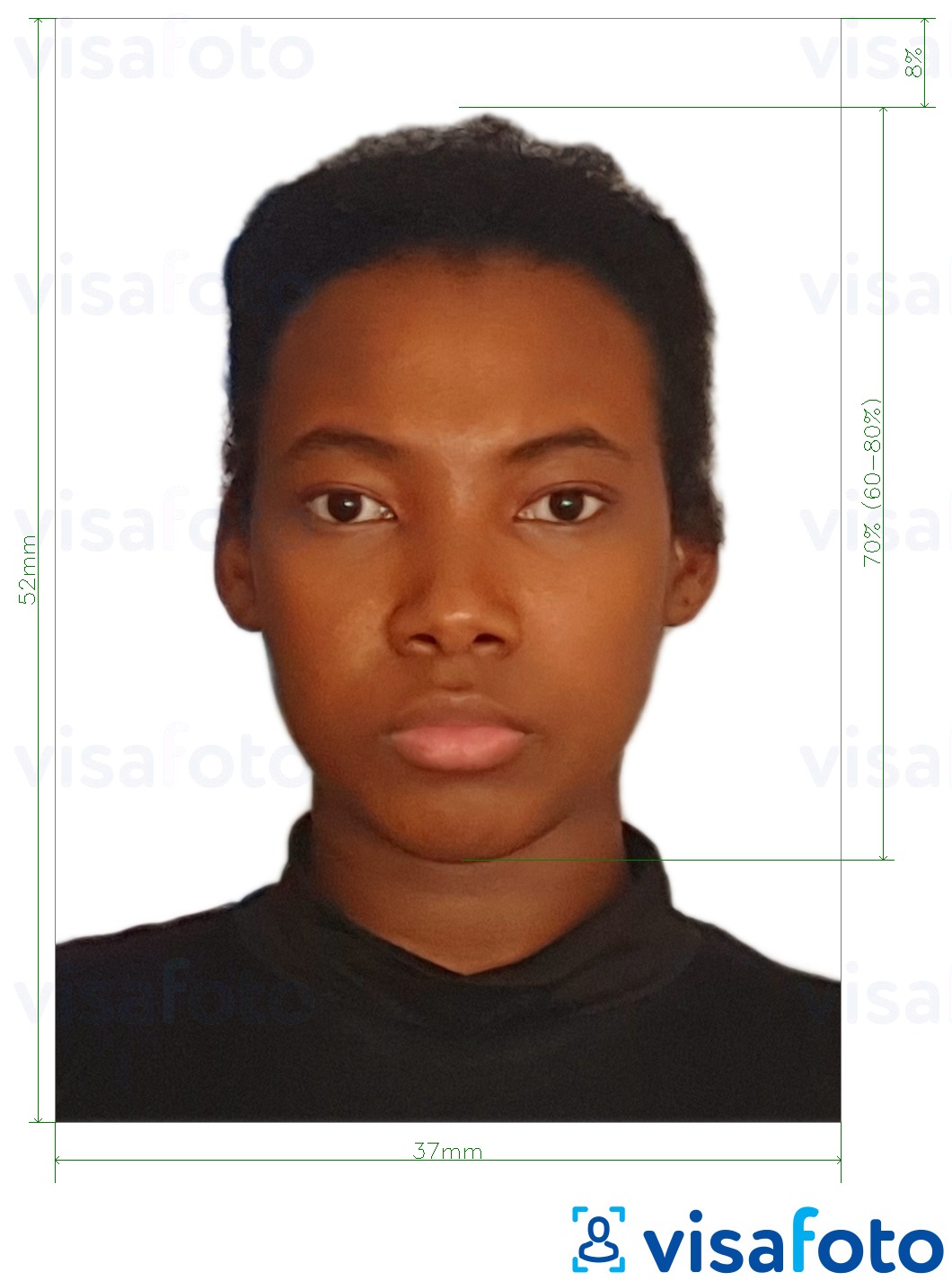 Contoh dari foto untuk Paspor Namibia 37x52mm (3.7x5.2 cm) dengan ukuran spesifikasi yang tepat