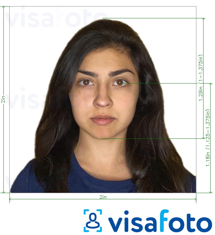 Contoh dari foto untuk Visa Pakistan 2x2 inci (dari Amerika Serikat) dengan ukuran spesifikasi yang tepat