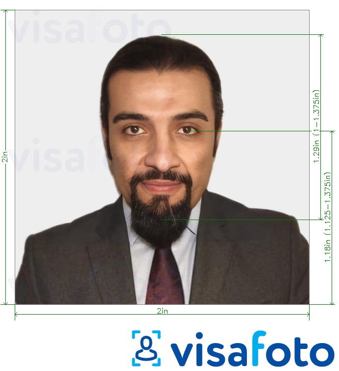 Contoh dari foto untuk Paspor Qatar 2x2 inci (51x51 mm) dengan ukuran spesifikasi yang tepat