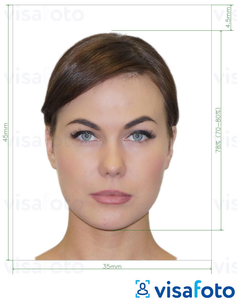 Contoh dari foto untuk Paspor internal Rusia, 35x45 mm (3,5x4,5 cm) dengan ukuran spesifikasi yang tepat