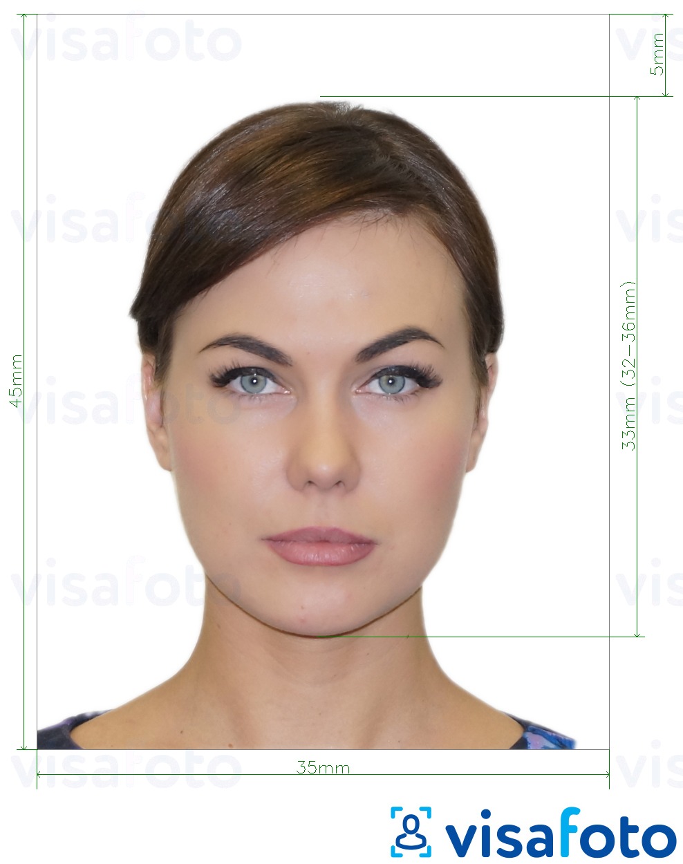 Contoh dari foto untuk Paspor Internasional Rusia offline, 35x45 mm dengan ukuran spesifikasi yang tepat