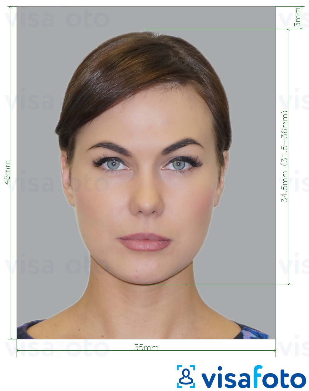 Contoh dari foto untuk Paspor Slovenia 35x45 mm dengan ukuran spesifikasi yang tepat