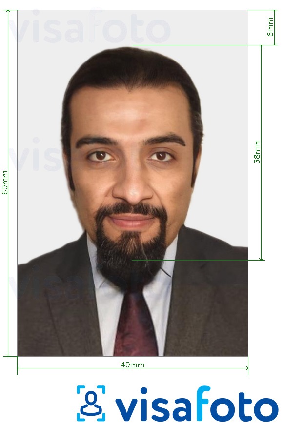 Contoh dari foto untuk Paspor Suriah 40x60 mm (4x6 cm) dengan ukuran spesifikasi yang tepat