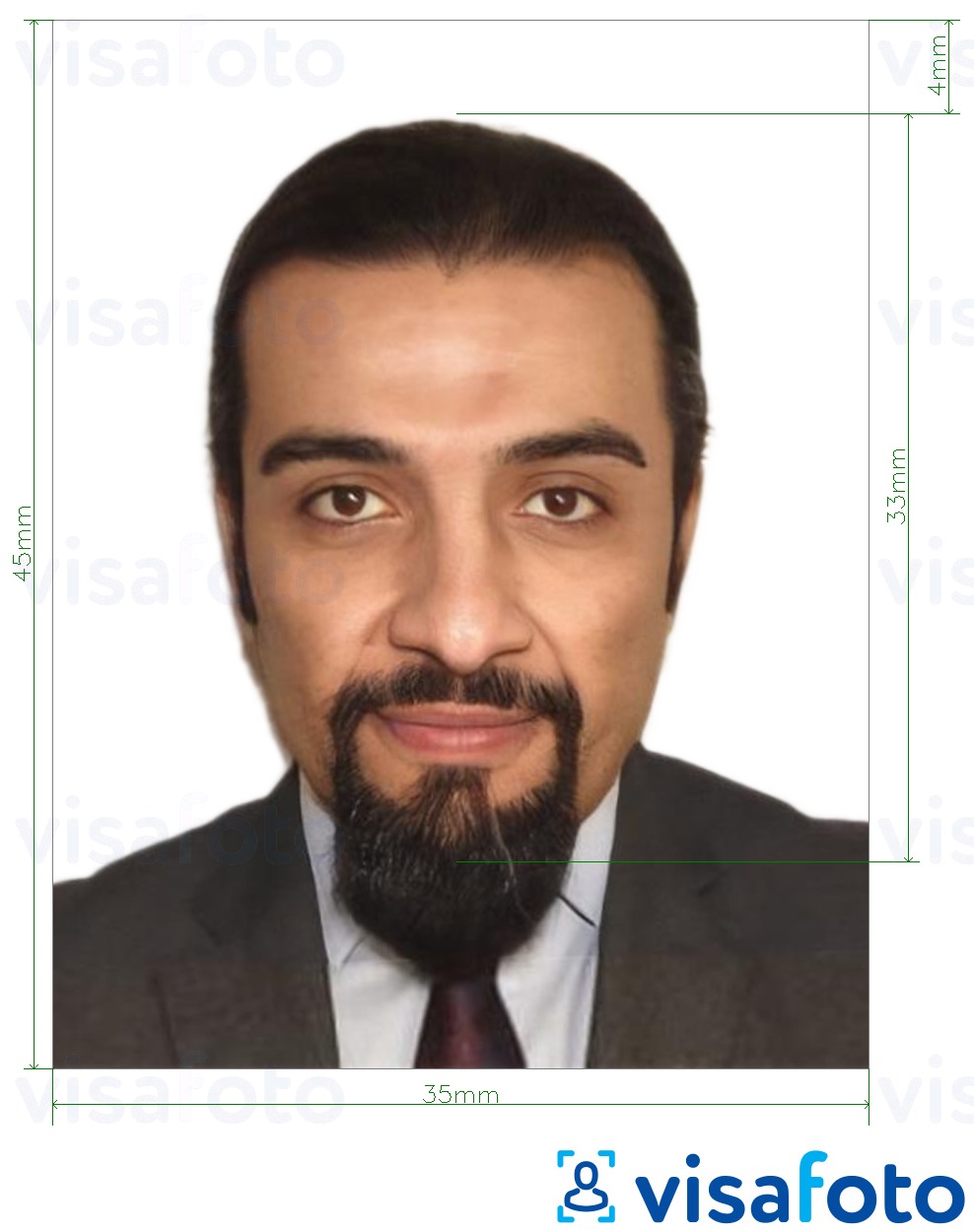 Contoh dari foto untuk Kartu ID Tunisia 3,5x4,5 cm (35x45 mm) dengan ukuran spesifikasi yang tepat